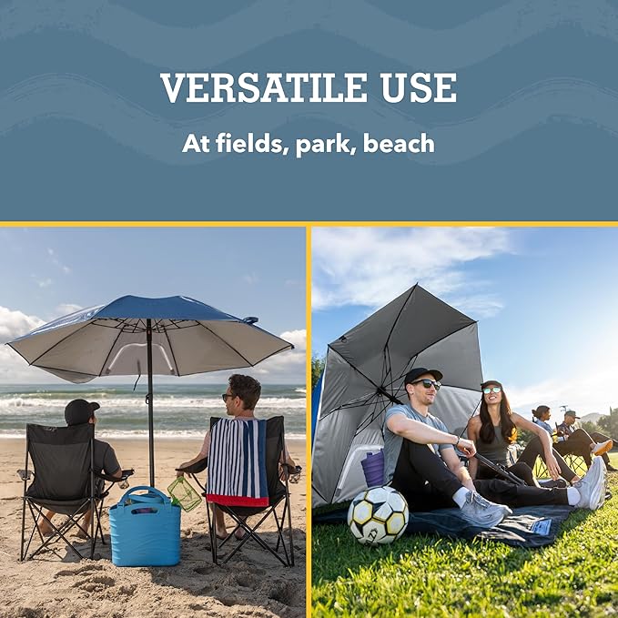 Sport-Brella Fieldedge (Gray) UPF 50+ Sun Protection Umbrella 6-Foot Bi-Fold Canopy with Patented Side Panels Premium Auger Bit and Carry Bag for Outdoor Shade on Beach Grass or Sidelines