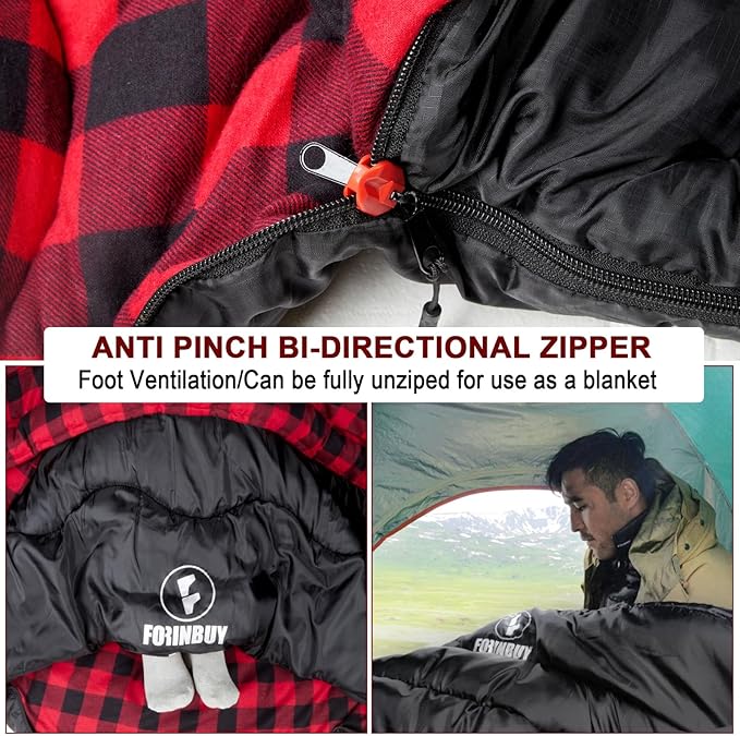 0 Degree Flannel Double Sleeping Bag for Adults Couples or Family - Winter Queen Size Waterproof &amp Warm 2-Person Sleeping Bag for Cold Weather Camping RV Travel