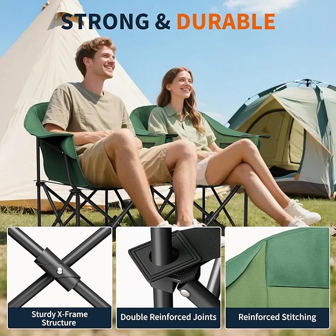 NAIZEA Padded Camping Chair Outdoor Folding Chair Portable Heavy Duty Arm Chairs with Side Pockets Cup Holder for Beach Lawn Picnic Fishing Backpacking