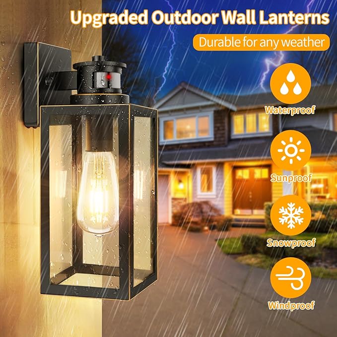 2-Pack Motion Sensor Outdoor Wall Lights Waterproof Dusk to Dawn Exterior Wall Light Fixtures Oil Rubbed Bronze Outside Porch Lights for House Garage Motion Sensor Wall Lanterns with Clear Glass