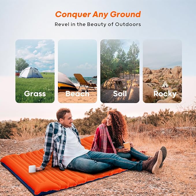 4 Inch Thick Camping Sleeping Pad with Internal Straps - R Value 4.0 for 4 Seasons Durable &amp 100% Waterproof Outdoor Air Mattress Lightweight Sleeping Mat for Hiking Backpacking Travel
