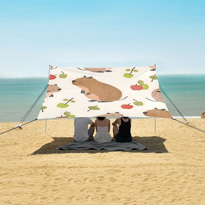 Capybara Green Apple Camping Sun Shelter Beach Tent Portable Beach Sun Shade Outdoor Canopy for Camping Trips Fishing Picnic