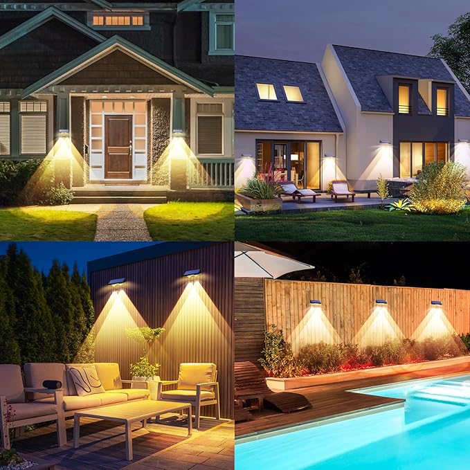 TECKNET Solar Fence Lights Outdoor 12 Pack 3 Modes - Warm/Natural/Cool White IP66 Waterproof Solar Lights for Fence with 2 High Brightness LED Outside lighting Decor for Patio Wall Railing Backyard
