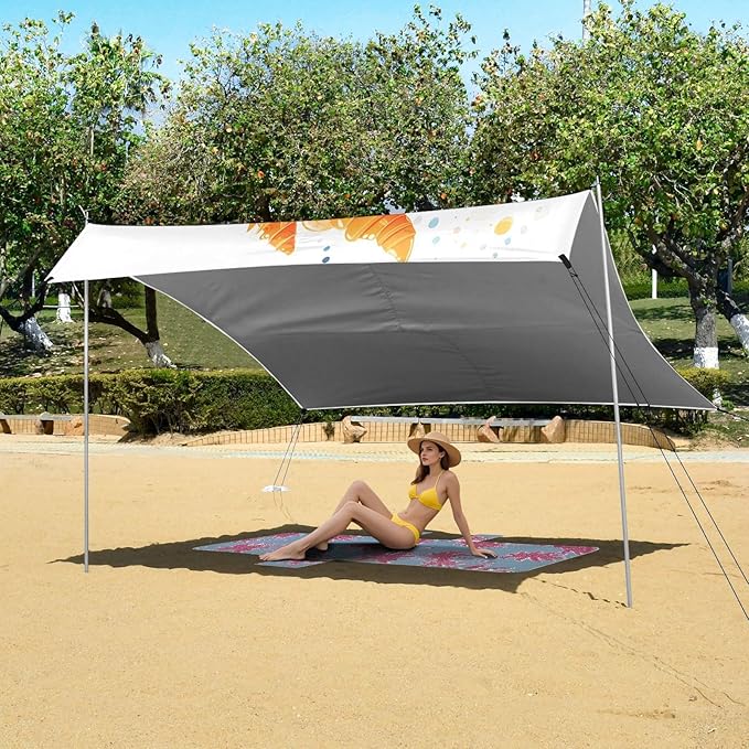 ALAZA Baby Dragon Cartoon Beach Tent Sun Shelter UPF50+ Protection Beach Shade Canopy w/ 4 Sandbags for Outdoor Camping Fishing Backyard Fun Picnic 10x9 ft