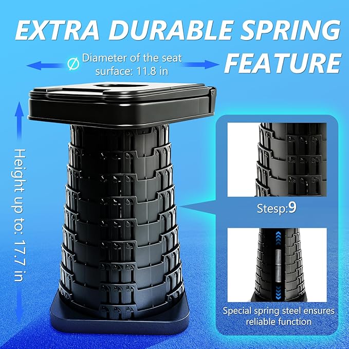 Upgraded Collapsible Stool with Backrest Portable Telescopic Seat with Carry Bag Square Folding Stool for Camping Gardening Fishing Hiking BBQ Max Load Capacity 550lbs