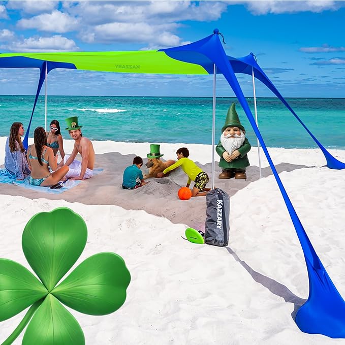 Beach Tent UPF50+ Sun Shade Canopy with Sandbags 4 Stability Poles Ground Pegs Flying Disc Sand Shovel Lightweight Sunshade Shelter 7ft Tall for Outdoor Trips Camping and Sports