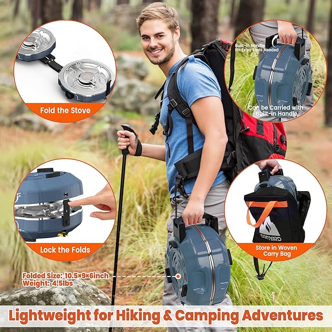 20000 BTUs 2 Burner Propane Camping Stove Portable Folding Camp Stove with Adjustable Burners Built-in Ignition and Carrying Bag Dual Gas Stoves for Tailgating Camping BBQ Overland Grey
