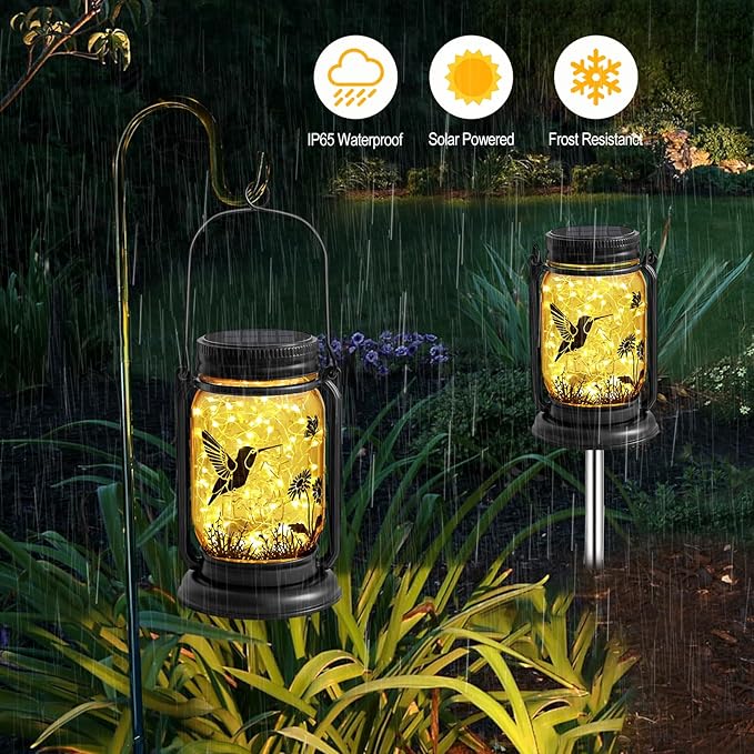 YJFWAL Hummingbird Solar Lanterns Outdoor Waterproof - Birthday Mothers Day Gifts for Women Mom Grandma Mason Jar Garden Lights for Patio Yard Porch Balcony Garden Decor