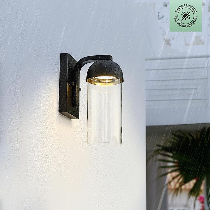 GLOBE Electric 60000023 12W LED Integrated Outdoor Wall Sconce Matte Black Clear Glass Shade Porch Light Wall Lights for Living Room Patio Décor Apartment Essentials Outside House Lights