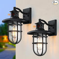2 Pack Outdoor Wall Sconce with Motion SensorOutside Dusk to Dawn Exterior Wall MountIndustrial Anti-Rust Lantern Wall Lamp for PorchDoorwayGarageYardPatio