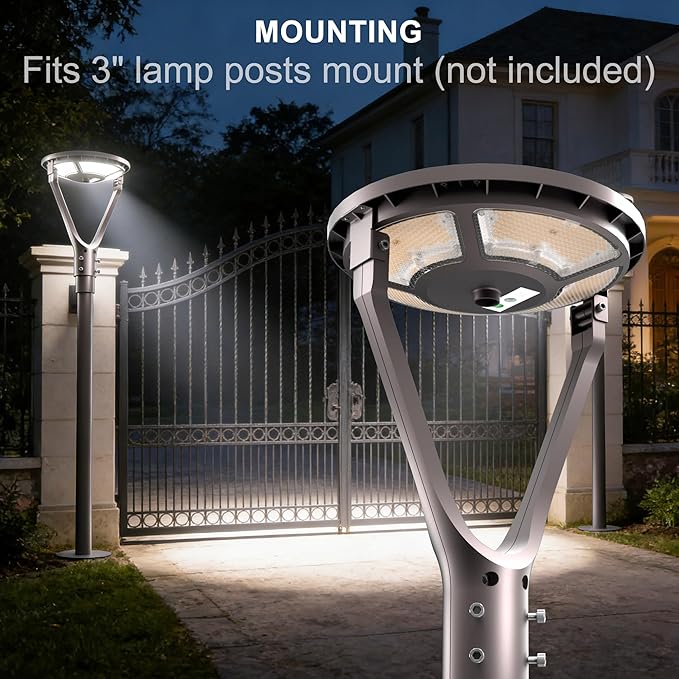 Lightdot Solar LED Post Top Lights Circular Area Light 5000K LED Parking Lot Light with Photocell Outdoor Pole Lights Fixture for Garden Yard Street Lighting - 4 Pack