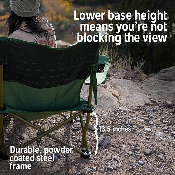 Kelty Low Loveseat Oversized 2-Person Heavy Duty Folding Camp Chair Double Seat for Soccer Games Tailgating Beach Days (Low Height/Deep Lake)