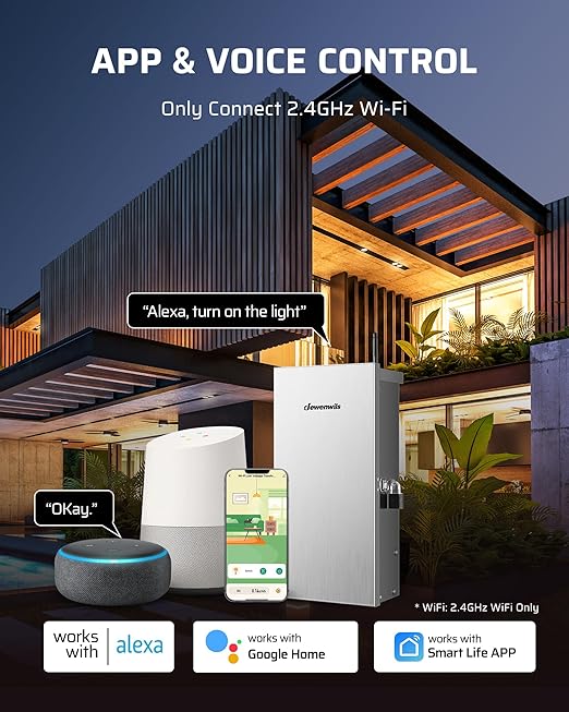 DEWENWILS 300W Wi-Fi Low Voltage Landscape Transformer with 3 Zones 2.4GHz Smart Low Voltage Transformer 120V AC to 12V/14V AC Landscape Lighting Transformer for Outdoor Lights LED Lights