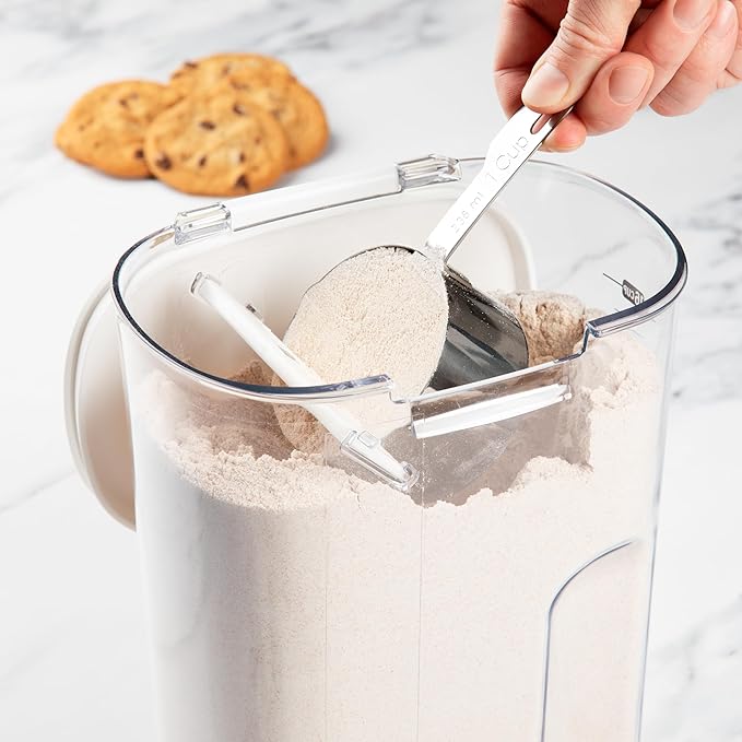 ProKeeper+ Airtight Food Storage Container Set – Clear Plastic Flour and Sugar Canister Set with Magnetic Accessories for Kitchen Organization (White 9-Piece)
