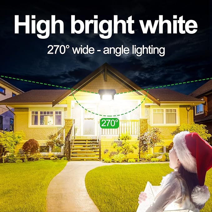 intelamp Solar Outdoor Lights 1200LM 6000mAh Security Lights with Remote Control3 Heads Motion Sensor Light Outdoor IP65 Waterproof270° Wide Angle Flood Wall Lights with 4 Modes