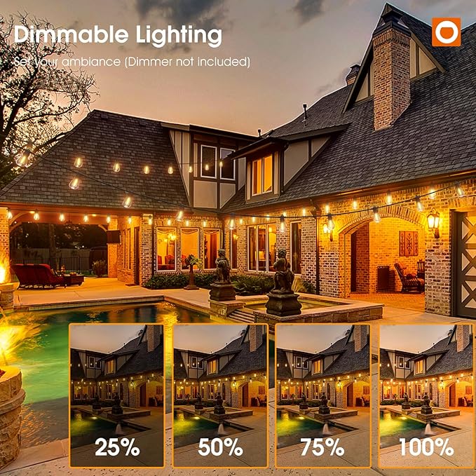 addlon 48FT(2FT Space) LED Outdoor String Lights with 24 Edison Shatterproof Bulbs Heavy-Duty and Weatherproof Strand Commercial Grade Patio Lights Decorative for Garden or Patio Black