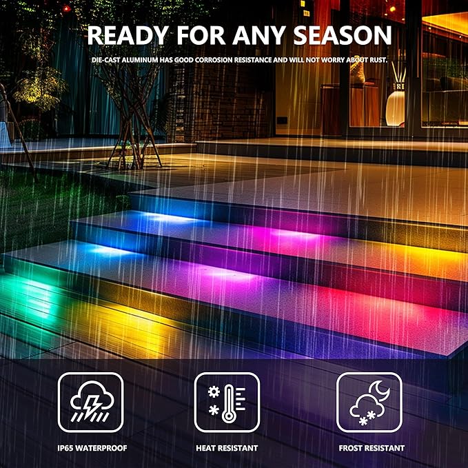 8 Pack 7 inch RGB LED Hardscape Lighting Step Lights Retaining Wall Lights with Color Changing &amp Warm White Mode Low Voltage Landscape Paver Lights Waterproof Deck Lights for Outside Stairs Yard