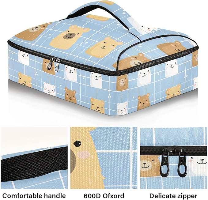 Casserole Carrier Cute Cartoon Animal PatternInsulated Casserole Carrier for Hot or Cold Food Thermal Lunch Tote for Potluck Parties Picnic Beach Fits 9 x 13 Inches Baking Dish