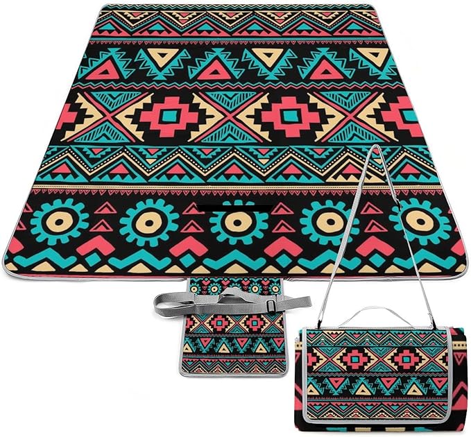 Southwestern Native American Indian Aztec Ethnic Waterproof Outdoor Picnic Blanket Sandproof Beach Mat for Camping Hiking Grass Travelling