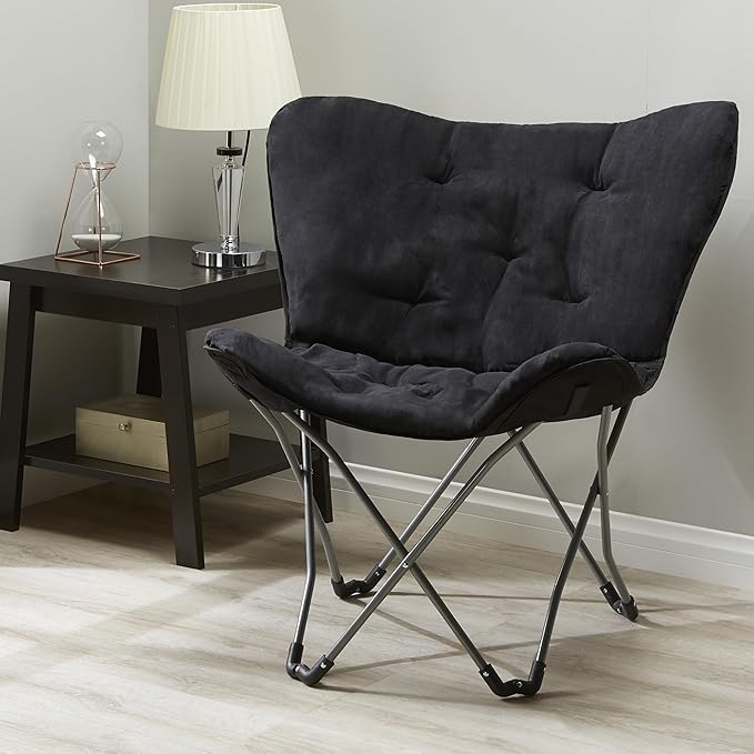 Foldable Butterfly Chair with Soft Microsuede Fabric - Multi-Color Portable Home Seating (Black)