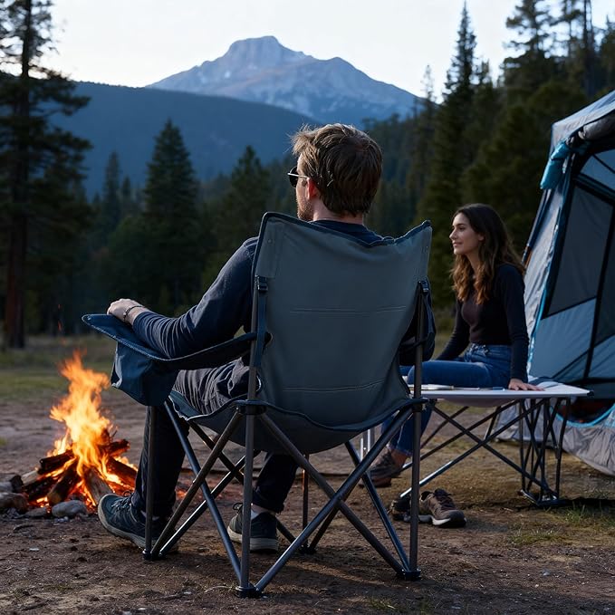 Timber Ridge 550 LBS Oversized Folding Camping Chair for Adults Heavy Duty Outdoor Chair with Cup Holder Side Pocket for Camp Lawn Picnic Navy-Upgrade