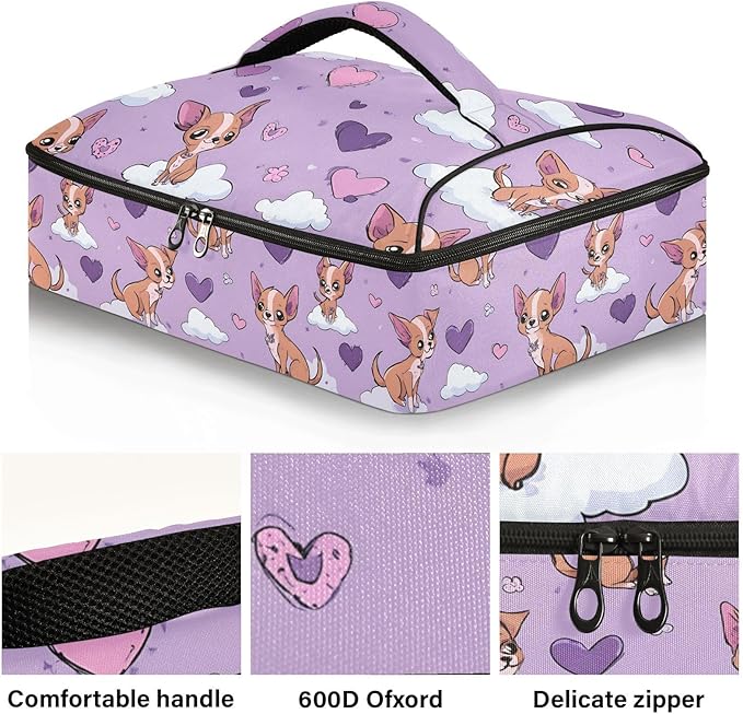 Casserole Carrier Pattern Dogs and HeartInsulated Casserole Carrier for Hot or Cold Food Thermal Lunch Tote for Potluck Parties Picnic Beach Fits 9 x 13 Inches Baking Dish