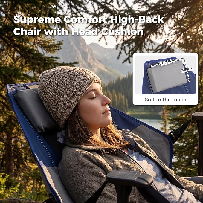 Hammock Camping Chair with Adjustable Backrest Portable Folding Rocking Camping Chair with Ergonomic Seat &amp Padded Headrest Ideal for Camping Travel Tailgating Grey &amp Blue