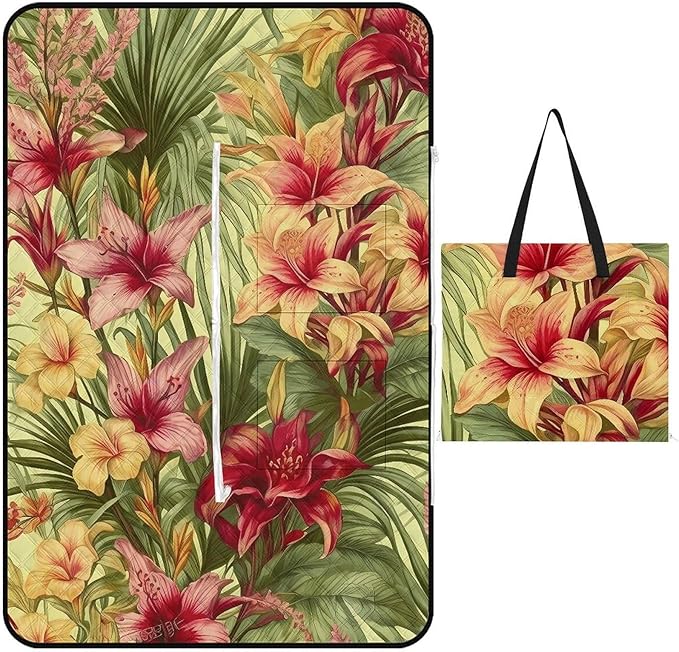 Zipper Tropical Palm Flower Style Picnic Mat Suitable for Travel Camping Park Or Home Use