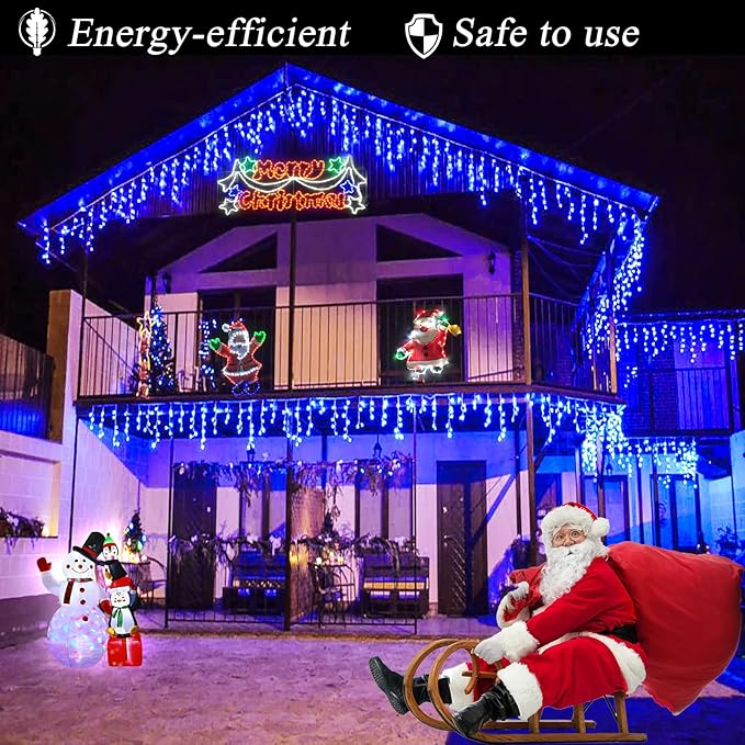 Icicle Christmas Lights Outdoor 132ft 1280 LED Icicle Lights for Outside Plug in Twinkle Lights Indoor with 8 Modes Timer Waterproof for House Holiday Decor Wedding Christmas Decorations Blue