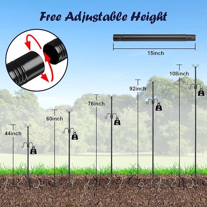 10FT String Light Poles 2Pack 1.5 Inch Heavy Duty Poles for Outdoor String Lights with Shepherd Hook 2 in 1 Light Pole with Anchor for Garden Backyard Patio Bistro Cafe