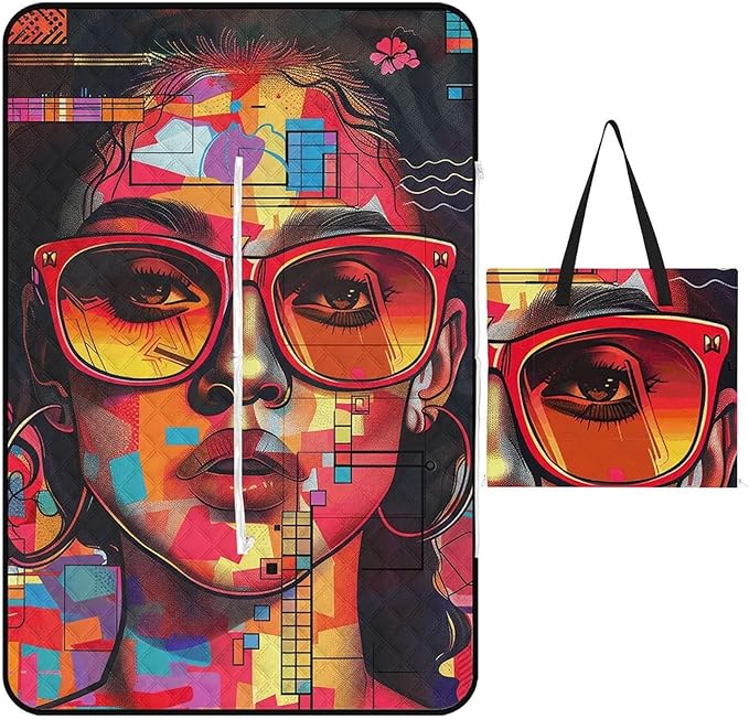 Zipper Girl Wearing Sunglasses Style Picnic Mat Suitable for Travel Camping Park Or Home Use