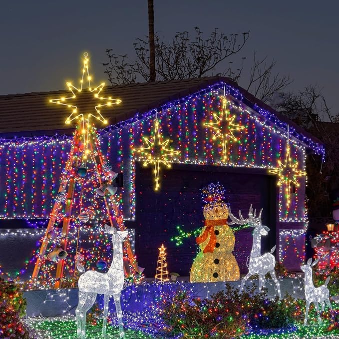 Baquler 6 Pcs 16 Inch Solar Christmas Bethlehem Star String Light Outdoor Xmas Bethlehem Star Light LED Hanging Christmas Decoration for Windows Outdoor for Holiday Garden Home Xmas Tree Porch Decor