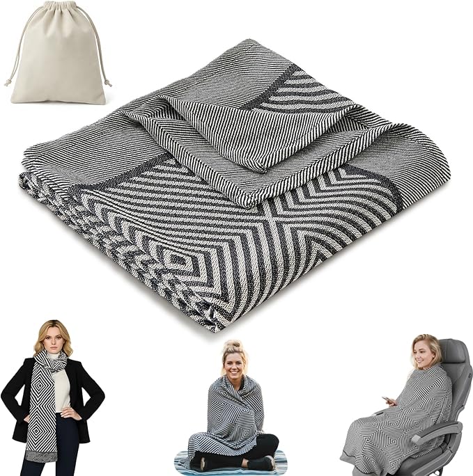 Travel Blanket Airplane - Ultra Soft &amp Lightweight Knit Design Compact Airplane Blanket53x72 InchStylish Travel Shawl Wraps for FlightsOfficeHome UseTravel Essentials &amp Gifts