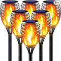 Large Solar Torch Light with Flickering Flame 6 Pack Upgraded Outdoor Decorative Solar Tiki Torches - Super Bright LED Landscape Lighting for Yard Garden Patio &amp Pathway Decor Auto On/Off