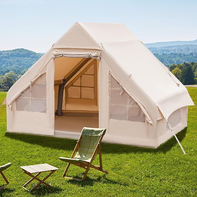 KOTEK Inflatable Camping Tent with Pump Easy Setup Air Glamping Tents for 4-6 Persons Inflatable Cabin Tent with Mesh Windows &amp Doors 4 Season Blow up Tent Portable with Carry Bag
