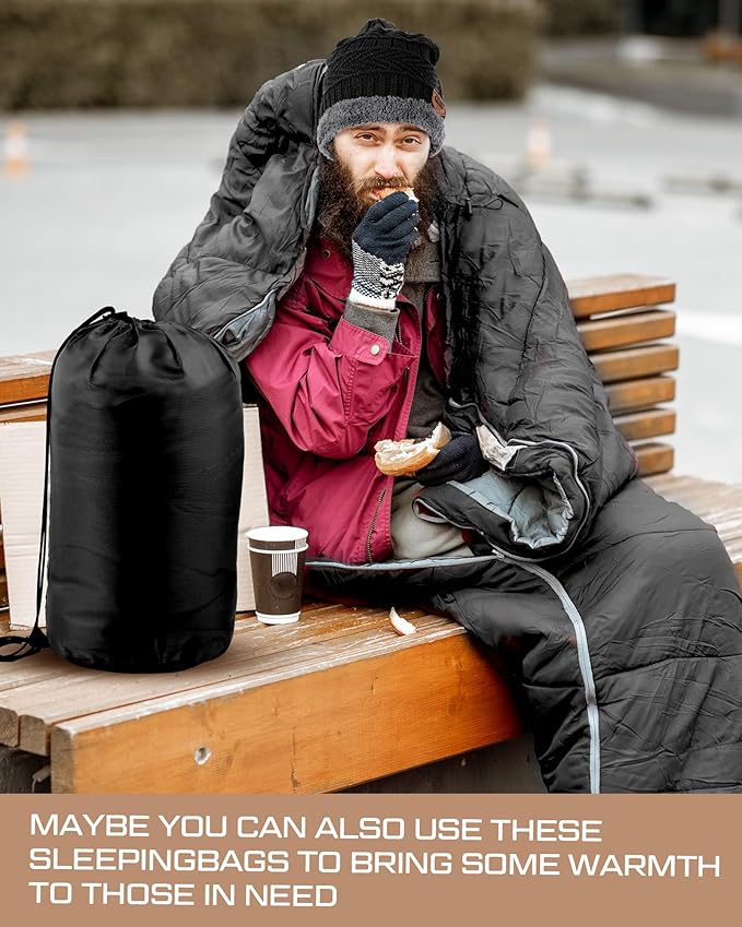 40 Pcs Bulk Sleeping Bags Adult for Homeless Sleeping Bags Cold Weather Waterproof with Winter Hats Gloves Scarves and Mittens for Camping Emergency Use