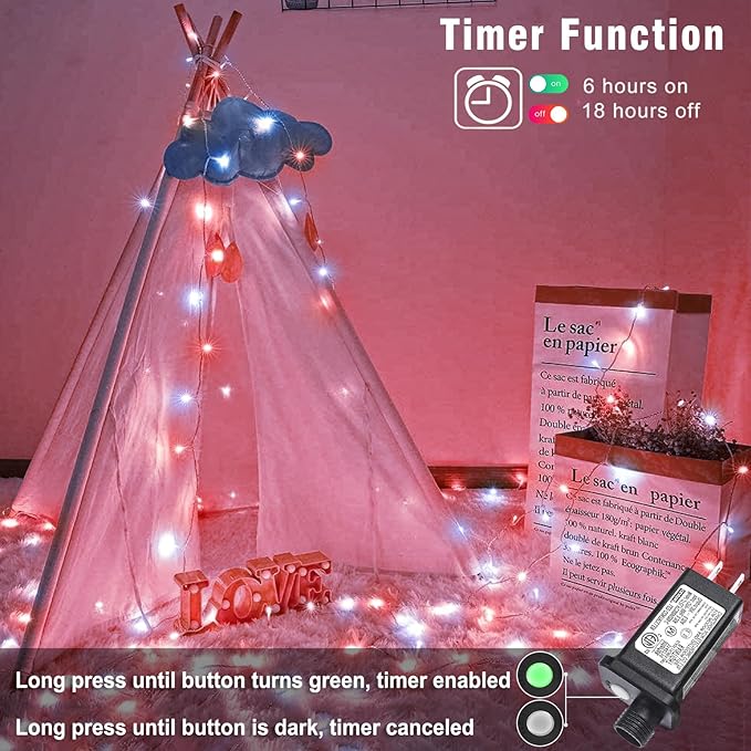 165FT 500 LED Outdoor String Lights Plug in Christmas Lights Indoor Waterproof 8 Modes Twinkle Fairy Lights Clear Wire for Xmas Patio Garden Tree Party Holiday Decorations Red and White