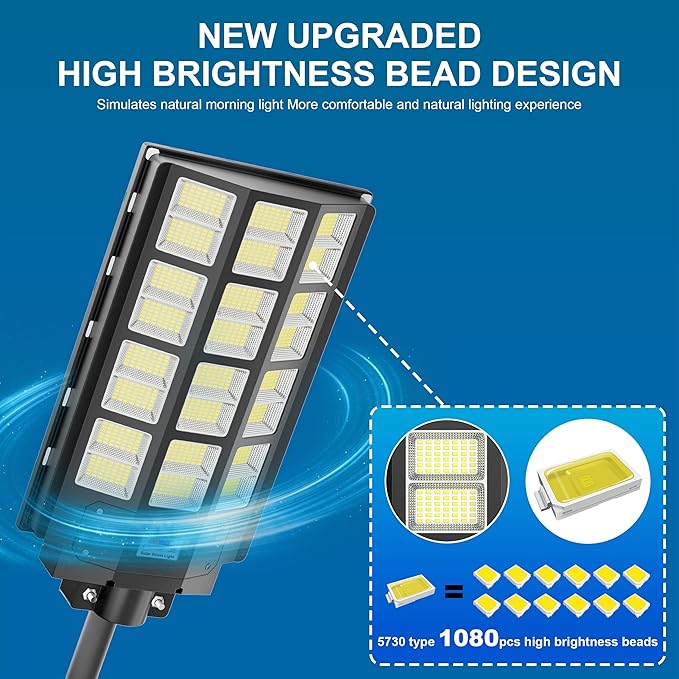 8000W Solar Street Light Outdoor Waterproof 240000LM Solar Powered Parking Lot Lights Large Street Light Dusk to Dawn with Motion Sensor LED Flood Light Wide Angle Lamp for Patio and Parkling Lot