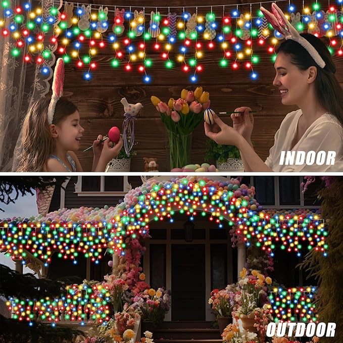 Retisee 65ft Colorful Mardi Gras Light Solar Icicle Light for Outdoor Decor Waterproof 600 LED Powered Karneval Curtain String Icicle Lights for Carnival Outside Yard Porch Garden Hang Tree Decor
