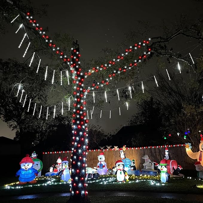YEGUO 165ft 500 LED Red and White Christmas Lights Outdoor Waterproof Clear Wire String Lights Indoor Plug in 8 Modes Clear Wire Twinkle Tree Light for Xmas Party Garden
