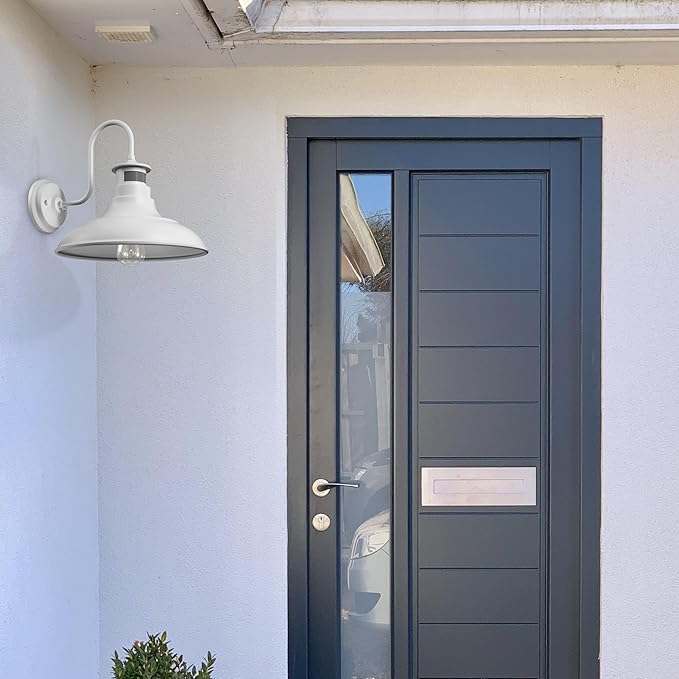 2 Pack Farmhouse Gooseneck Wall Sconce Barn LightsMotion Sensor and Dusk to Dawn Outdoor Wall Mount Lighting Fixtures3 Modes Exterior Porch Light IP65 Waterproof E26 Matte White Wall Lamp for Patio