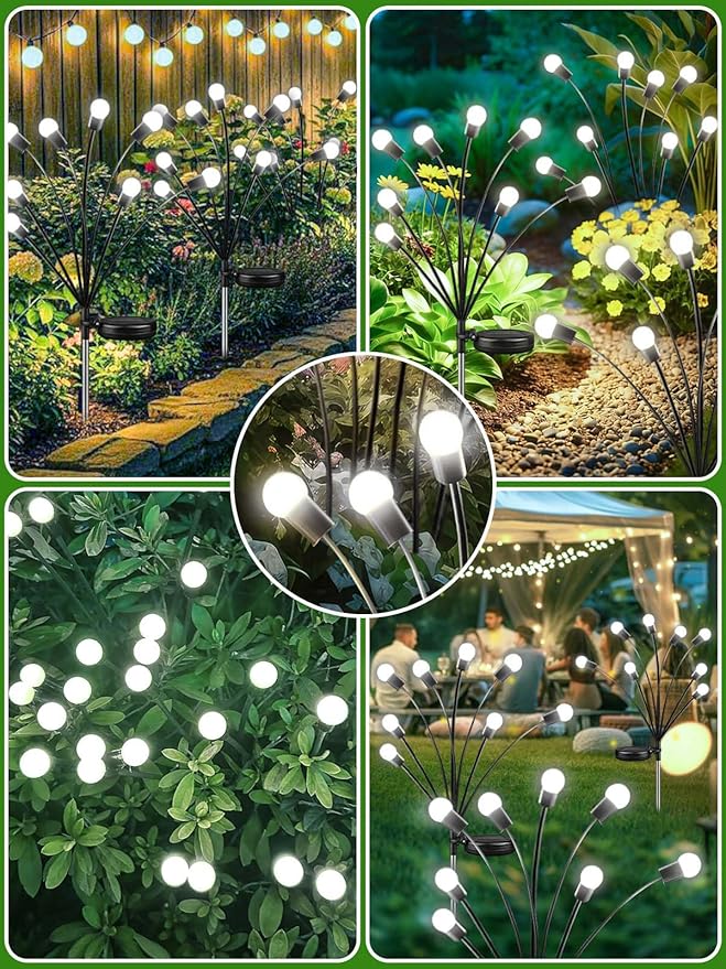 2026 Upgraded Solar Lights Outdoor 8 Pack Solar Garden Lights with 2 Modes Firefly Lights Outdoor Waterproof Sway by Wind Twinkle Firefly Light for Yard Patio Path Garden Decoration (Cool White)