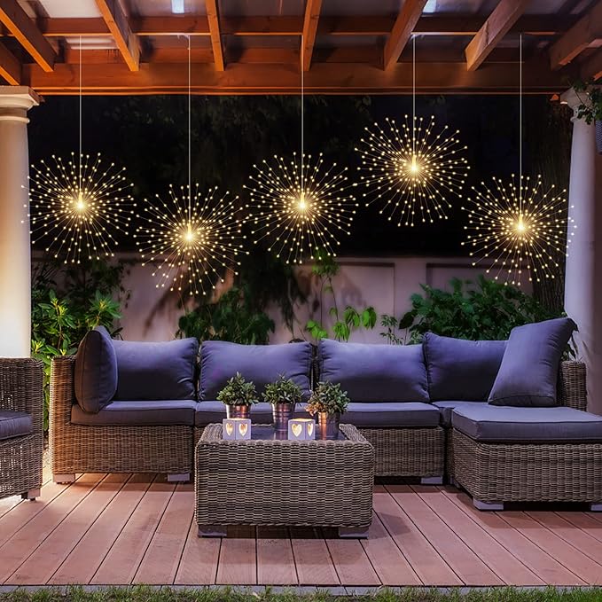 2 Pack Starburst Sphere Lights200 LLED Firework Lights 8 Modes Dimmable Remote Control Waterproof Hanging Fairy Light Copper Wire Light for Patio Parties Christmas (Battery Operated)