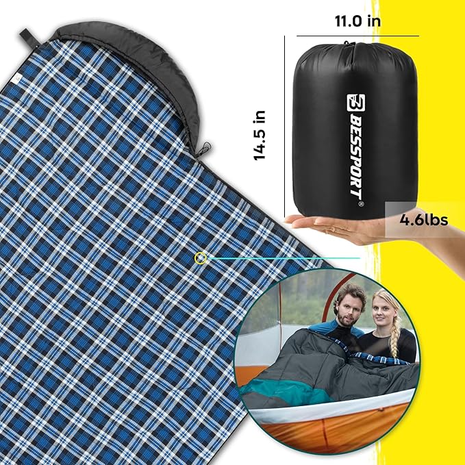 Bessport Sleeping Bag Winter | Flannel Lined 18℉ - 32℉ Extreme 3-4 Season Warm &amp Cool Weather Adult Sleeping Bags Large | Lightweight Waterproof for Camping Backpacking Hiking