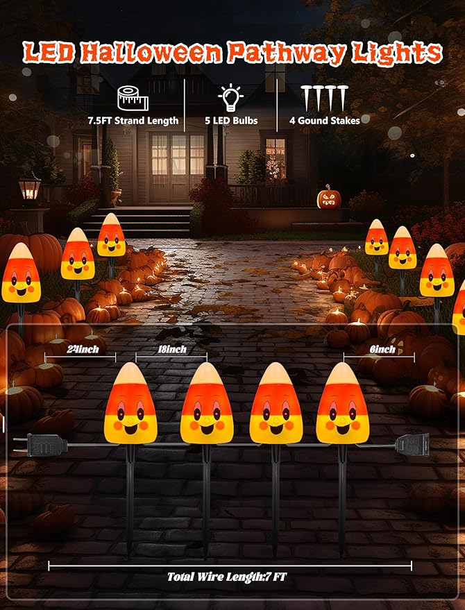 Halloween Candy Corn Lights Outdoor4PCS Halloween 3D Candy Corn Pathway Lights with StakeWaterproof Cute Candy Corn Decorations Light for Lawn Driveway Garden Yard Party Decor