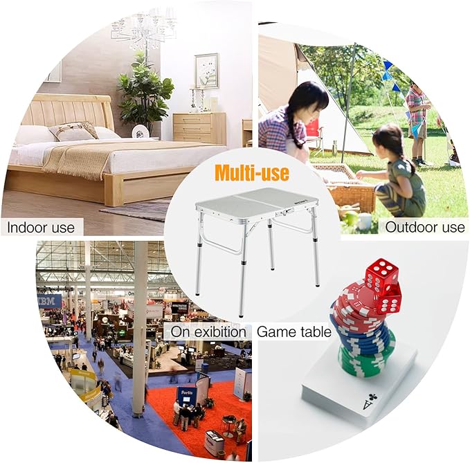 REDCAMP Small Folding Table Adjustable Height 23.6x15.7x10.2/19 Aluminum Camping Table Lightweight