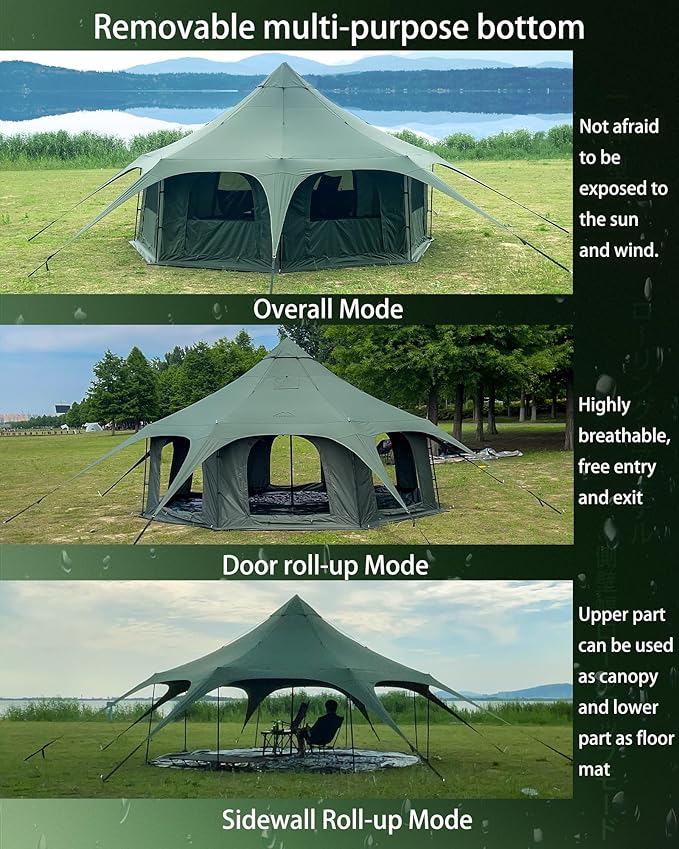 Cotton Canvas Tent Bell - Yurts Breathable and WindproofGlamping for 6/8/10Person Family Camping