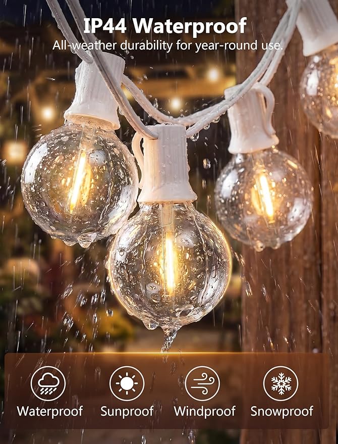 Goothy 50Ft Outdoor LED String Lights with 52 Shatterproof G40 LED Clear Globe Bulbs Edison Vintage Bulbs E12 Base Hanging Sockets Decorative Lighting for Café Patio Porch Party Yard Christmas-White