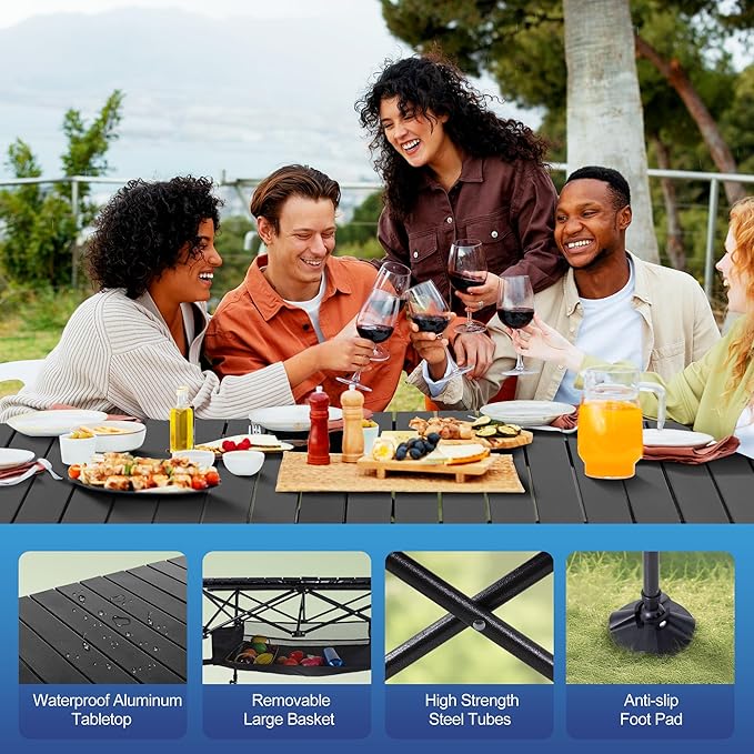 ALPHA CAMP Portable Camping Table Adjustable Aluminum Folding Table for Picnic BBQ Outdoor Black 21.65D x 33.07W x 26.77H in