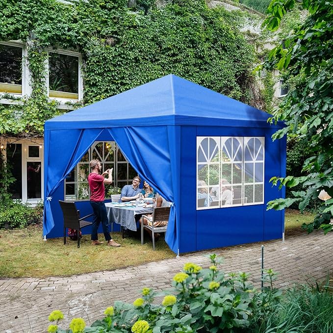 10 * 10ft Blue 4-Sided pergola PE Cloth Spray Coated Iron Pipe Spiral Pipe